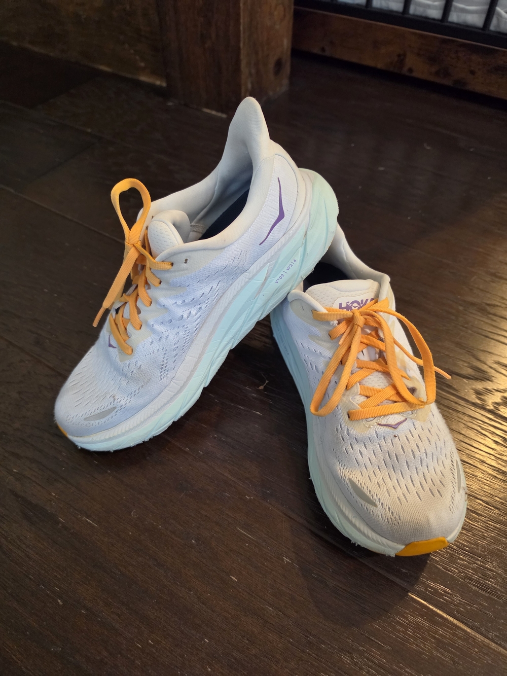 Hoka Athletic Running Shoes in White & Orange - Picture 2 of 8